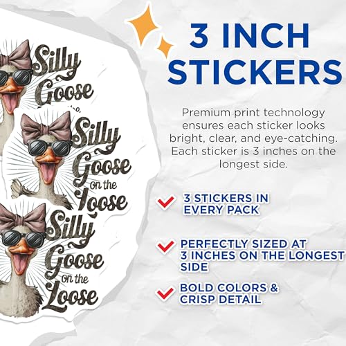 (3 Pack) Silly Goose Decals - Funny Animal Decal - Laptop Decal - 3 Inches On Longest Side - Easy Peel & Apply - Made in USA - 3MCS4632
