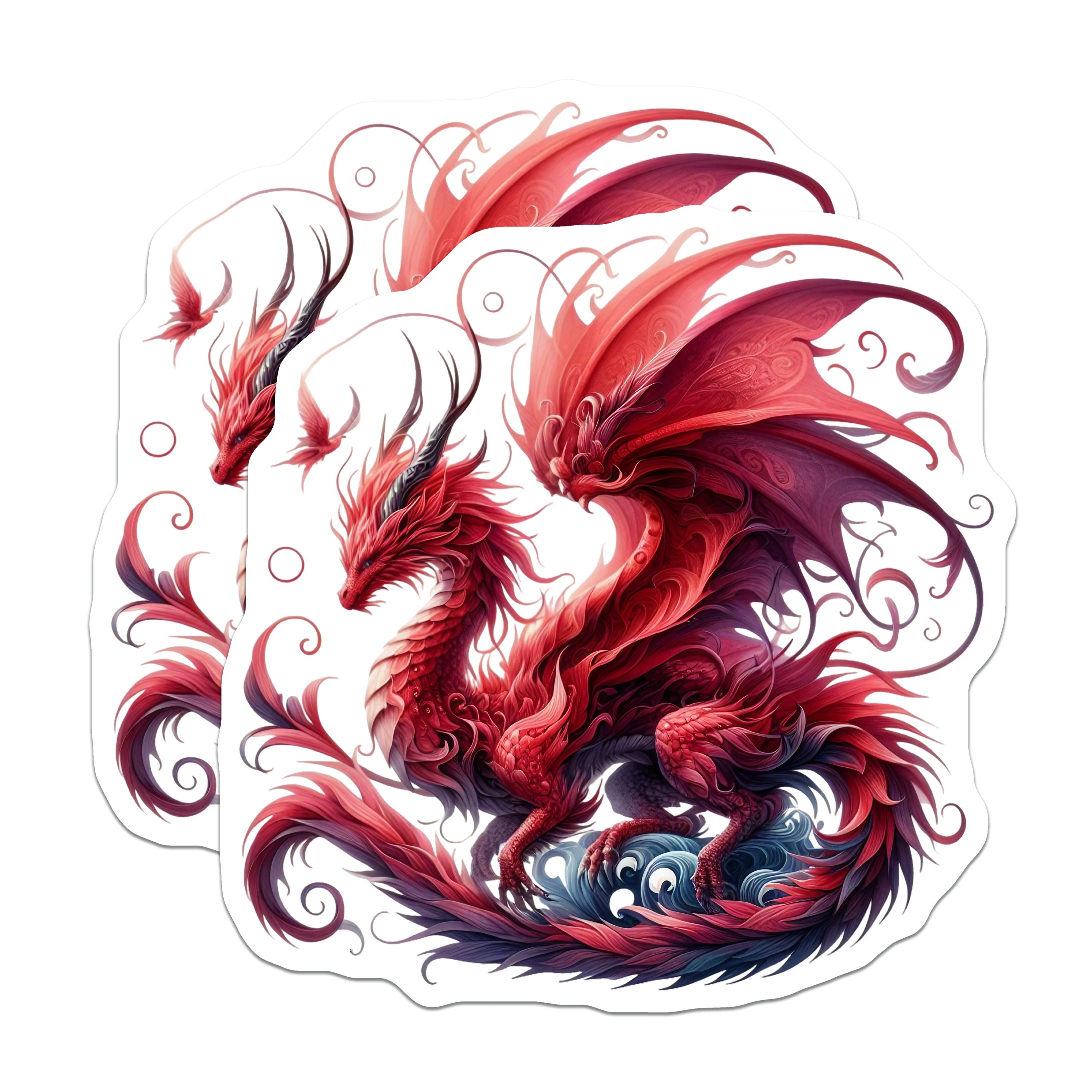 (2 Pack) Mythical Beast Magnets - Red Dragon Fantasy Art - D&D Gamer Decor - Refrigerator Accent - 5 Inches On Longest Side - Thick Durable Magnet - Made in USA - MAG36904