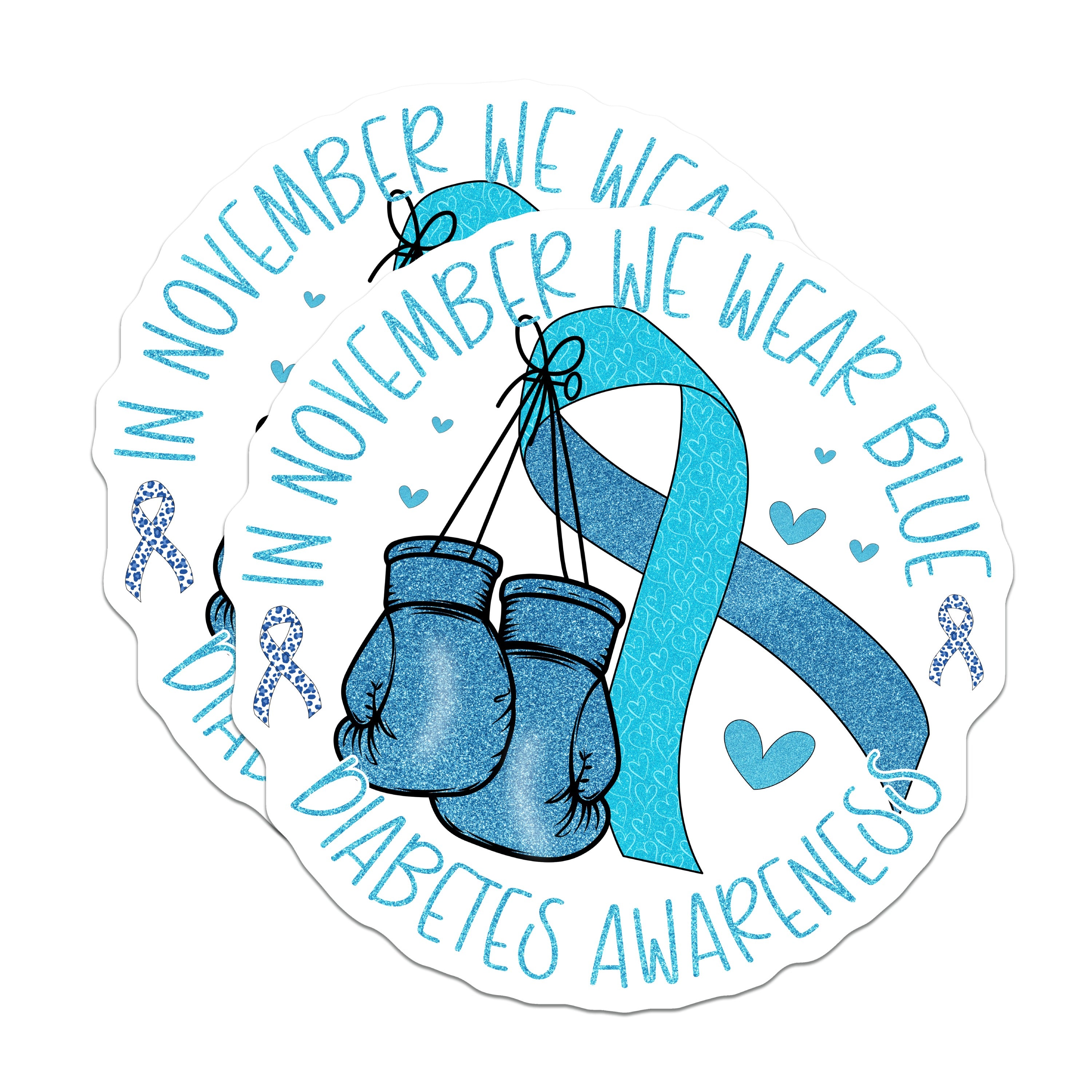 (2 Pack) Diabetes Awareness Magnets - November Blue Ribbon - Fighter Boxing Gloves - 5 Inches On Longest Side - Thick Durable Magnet - Made in USA - MAG39085