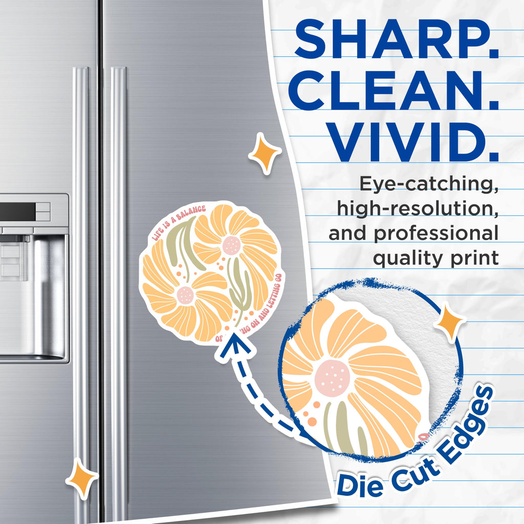 (2 Pack) Floral Balance Magnets - Inspirational Quote - Retro Flower Fridge Decor - 5" On Longest Side - Premium Magnet - for Cars, Refrigerators, Toolboxes, Lockers - Made in USA - MAG17364