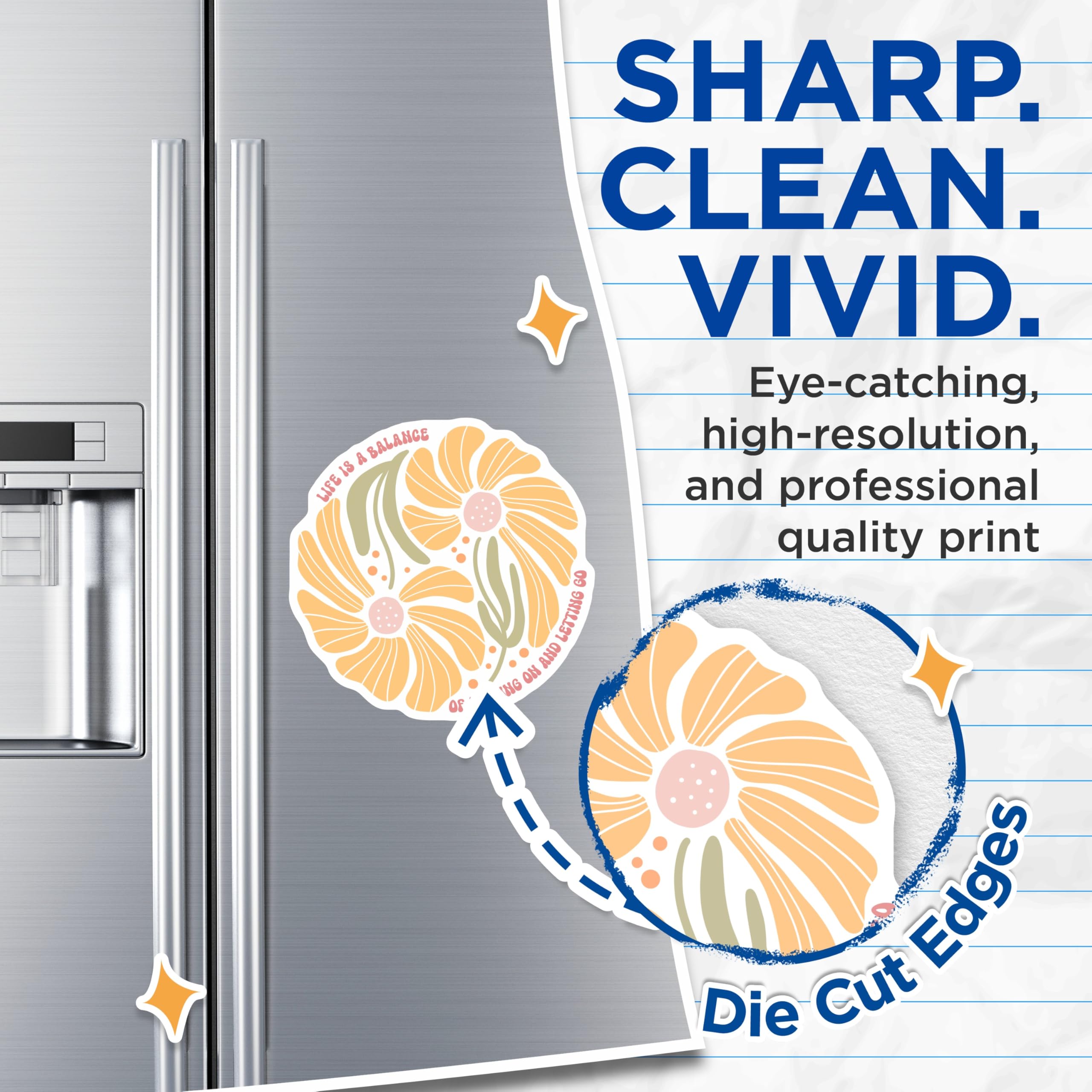 (2 Pack) Floral Balance Magnets - Inspirational Quote - Retro Flower Fridge Decor - 5" On Longest Side - Premium Magnet - for Cars, Refrigerators, Toolboxes, Lockers - Made in USA - MAG17364