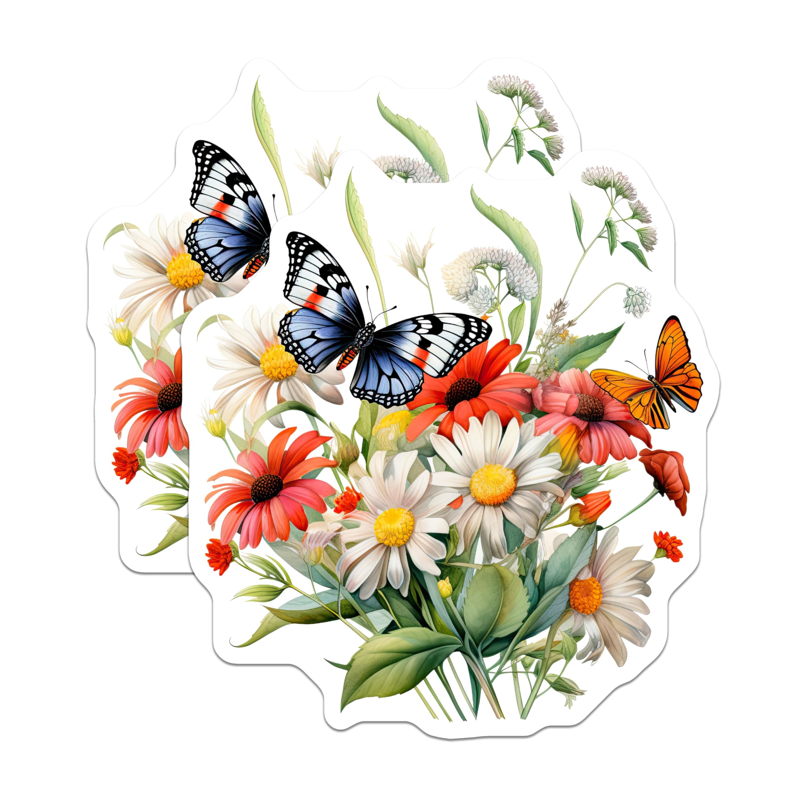 (2 Pack) Butterfly Flower Magnets - Floral Garden Decor - Refrigerator Magnets - 5" On Longest Side - Premium Magnet - for Cars, Refrigerators, Toolboxes, Lockers - Made in USA - MAG14686