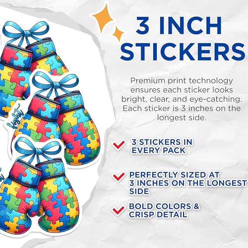 (3 Pack) Autism Awareness Decals - Fight Autism - Puzzle Piece Decals - 3 Inches On Longest Side - Easy Peel & Apply - Made in USA - 3MCS1984