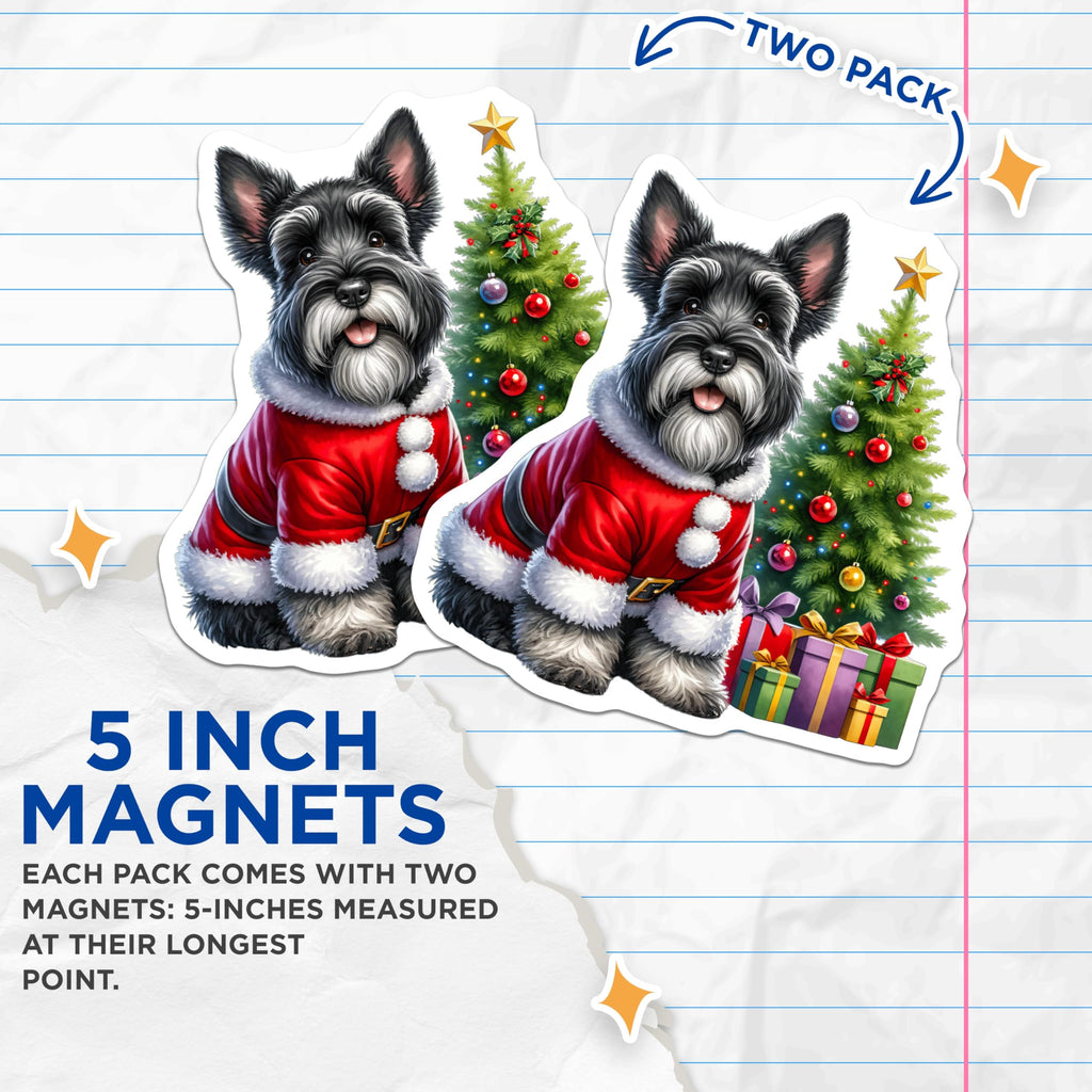 (2 Pack) Schnauzer Christmas Magnets - Santa Dog Holiday Decor - Cute Pet Refrigerator Accessory - 5 Inches On Longest Side - Thick Durable Magnet - Made in USA - MAG28489