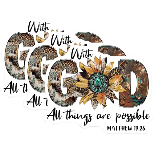 (3 Pack) with God All Things Possible Decals - Sunflower - Religious Laptop Decal - 3 Inches On Longest Side - Easy Peel & Apply - Made in USA - 3MCS4953