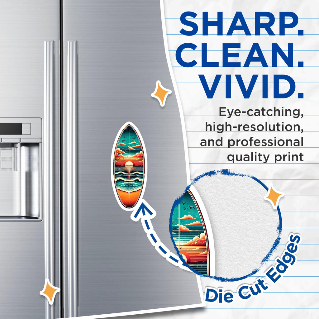 (2 Pack) Surfboard Art Magnets - Beach Sunset Design - Ocean Waves Coastal Fridge Magnets - 5" On Longest Side - Premium Magnet - for Cars, Refrigerators, Toolboxes, Lockers - Made in USA - MAG14474