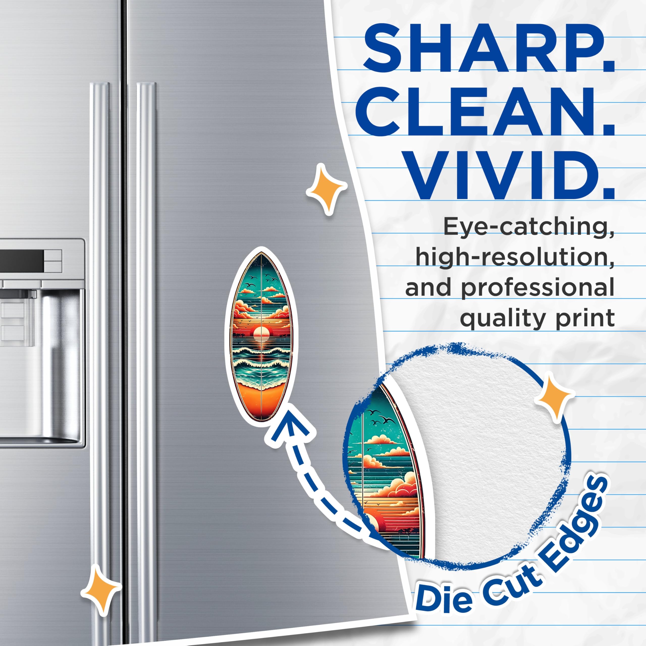(2 Pack) Surfboard Art Magnets - Beach Sunset Design - Ocean Waves Coastal Fridge Magnets - 5" On Longest Side - Premium Magnet - for Cars, Refrigerators, Toolboxes, Lockers - Made in USA - MAG14474