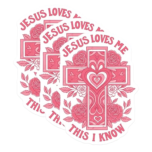 (3 Pack) Jesus Loves Me Decals - Floral Cross - Faith Based - 3 Inches On Longest Side - Easy Peel & Apply - Made in USA - 3MCS2887