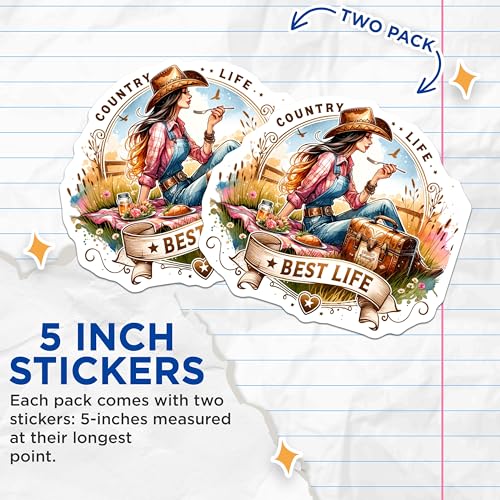 (2 Pack) Country Life Stickers - Best Life - Vintage Western Aesthetic - 5" On Longest Side - Sticks to Smooth Flat Surfaces - Made in USA - BMCS6554