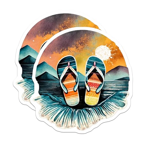 (2 Pack) Flip Flop Beach Scene Magnets Magnets - Ocean Sunset - 5" On Longest Side - Made in USA - Sticks to Refrigerators & Metal Surfaces - MAG9311