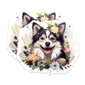 (2 Pack) Happy Watercolor Dog Magnets - Floral Puppy Art - Smiling Husky Malamute Lover Accessory - 5 Inches On Longest Side - Thick Durable Magnet - Made in USA - MAG24015