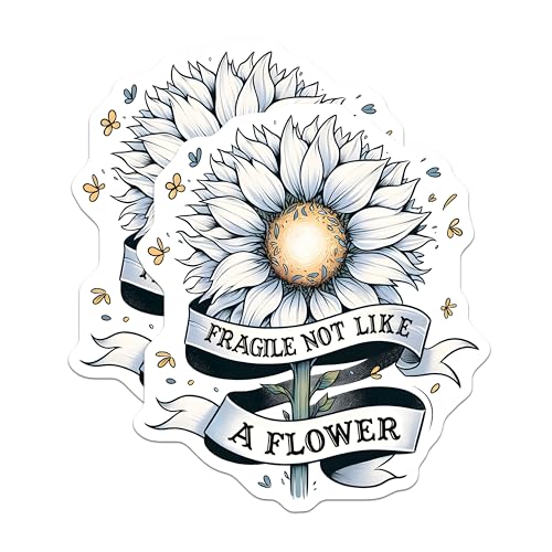 (2 Pack) Fragile Not Like Flower Magnets - Cute Sunflower Design - Inspirational Quote - 5" On Longest Side - for Cars, Refrigerators, Lockers - Made in USA BMCS3220