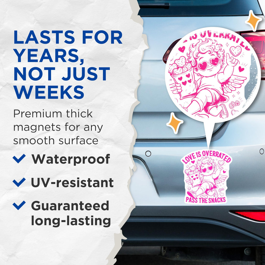 (2 Pack) Cupid Magnets - Anti Valentines Day - Love is Overrated Decoration - 5" On Longest Side - Premium Magnet - for Cars, Refrigerators, Toolboxes, Lockers - Made in USA - MAG14002