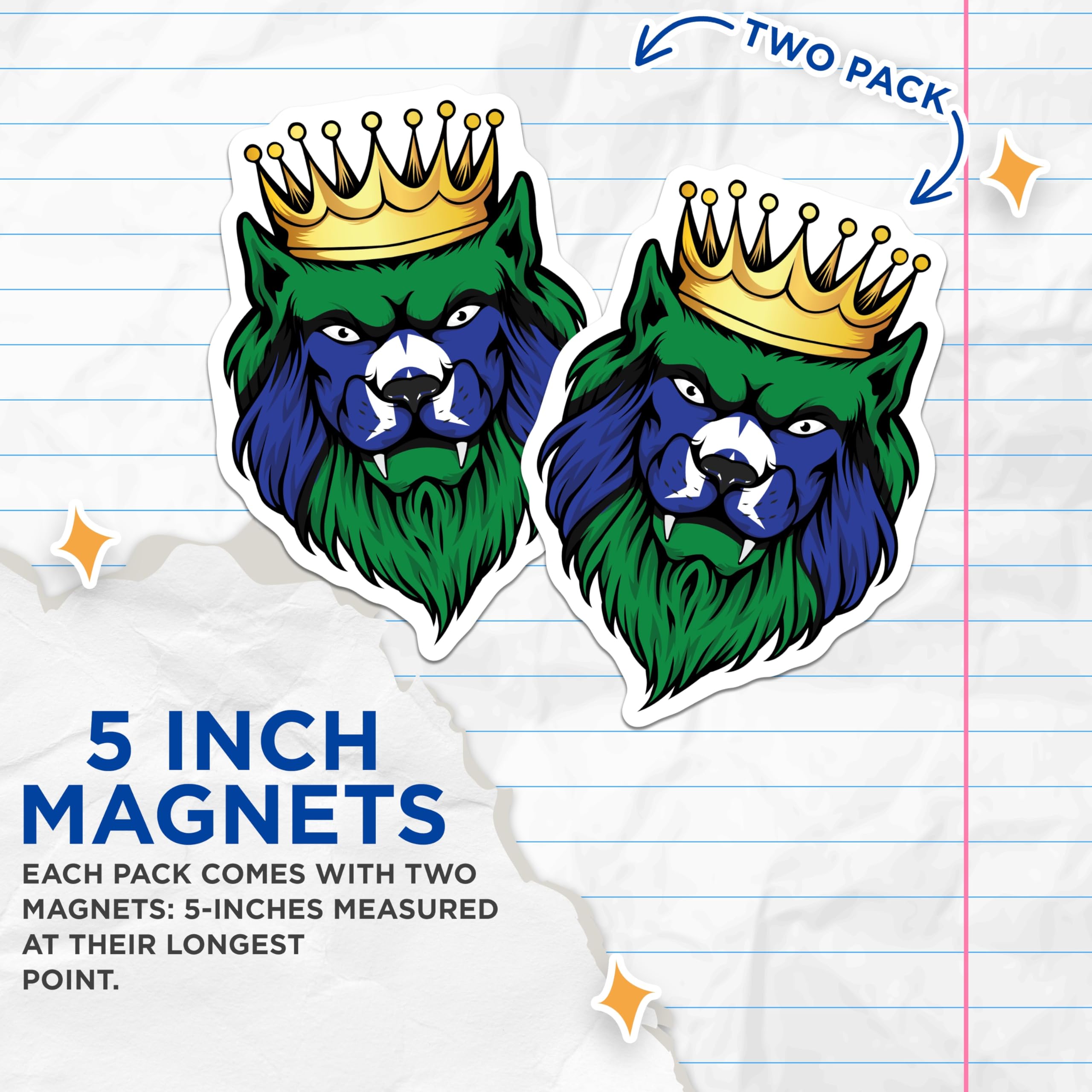 (2 Pack) Brazil Lion Magnets - Brazilian Flag Crown Lion Head Art - Patriotic South American Pride Fridge Magnet - 5 Inches On Longest Side - Thick Durable Magnet - Made in USA - MAG19382