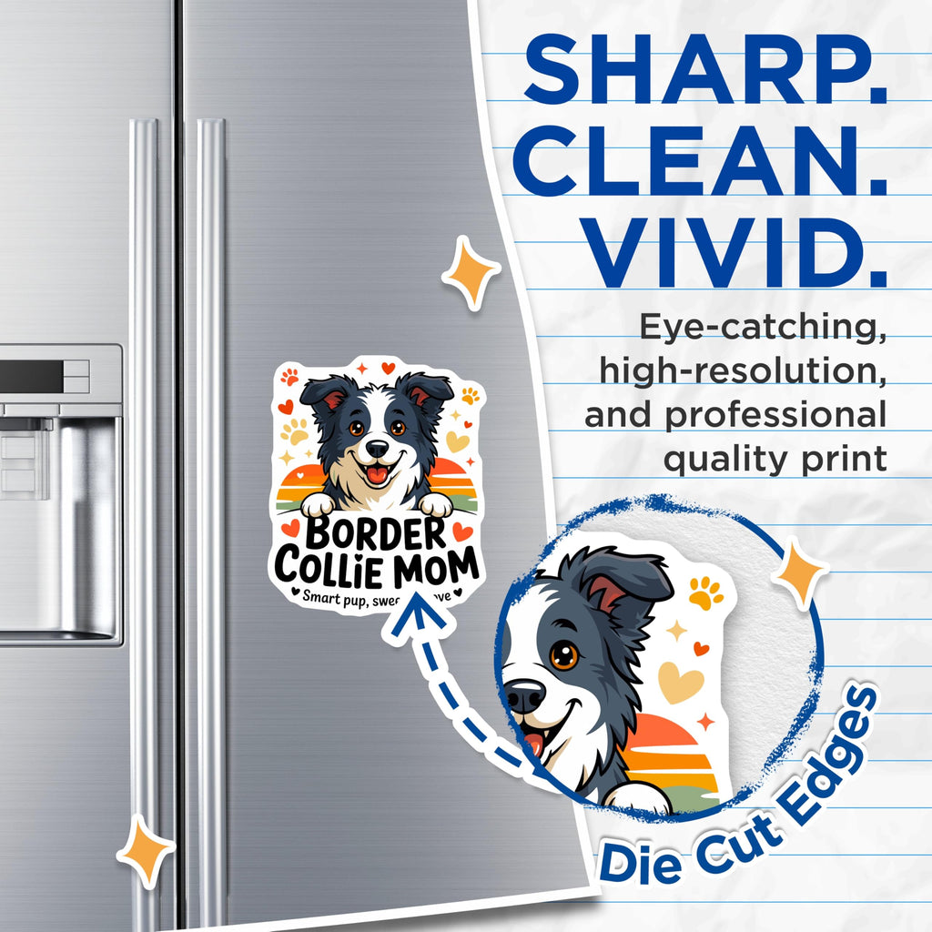 (2 Pack) Border Collie Mom Magnets - Cute Dog Lover Decor - Pet Parent Refrigerator Accent - 5 Inches On Longest Side - Thick Durable Magnet - Made in USA - MAG29353