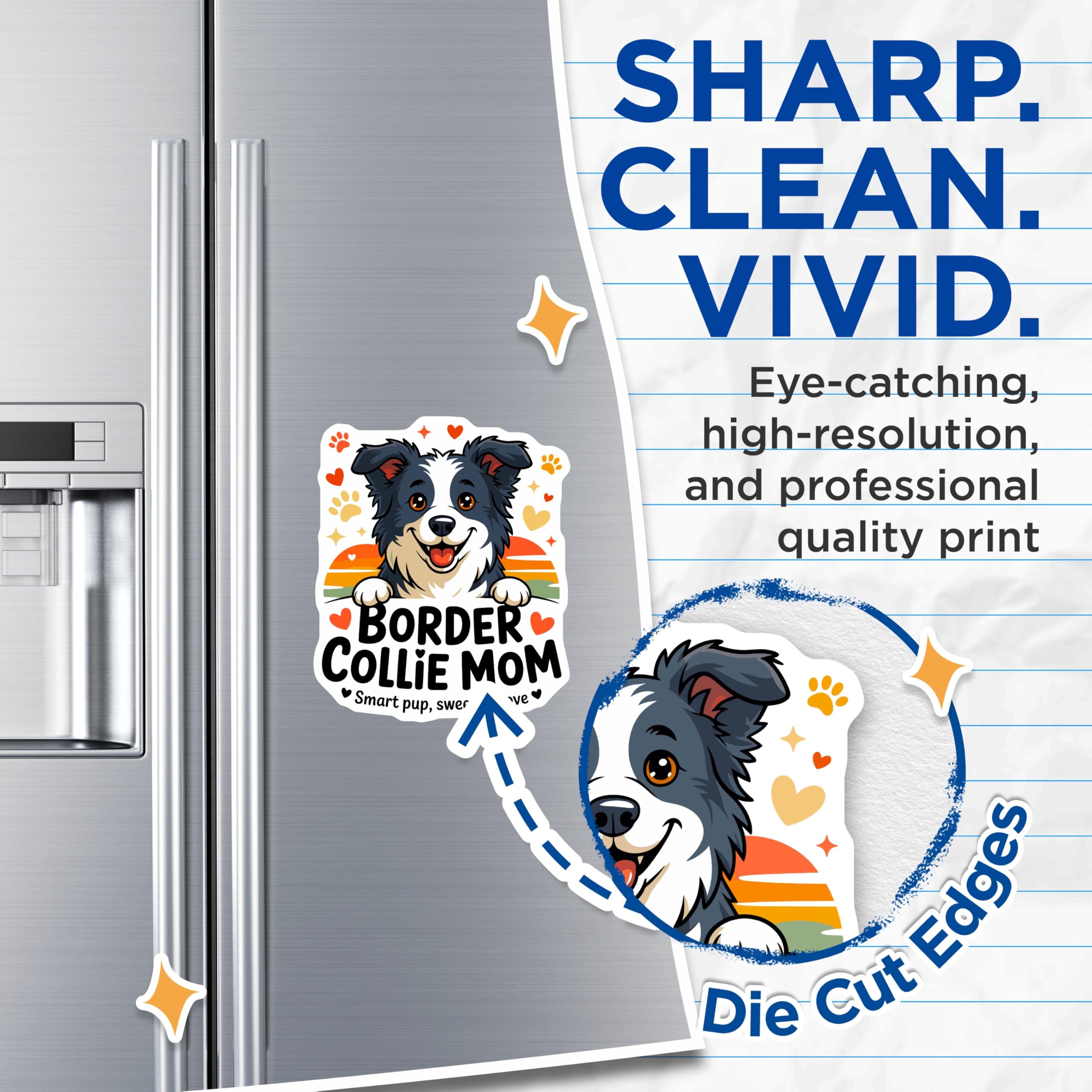 (2 Pack) Border Collie Mom Magnets - Cute Dog Lover Decor - Pet Parent Refrigerator Accent - 5 Inches On Longest Side - Thick Durable Magnet - Made in USA - MAG29353