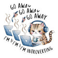 (3 Pack) Introvert Cat Decals - Go Away I am Introverting - Laptop Decal - 3 Inches On Longest Side - Easy Peel & Apply - Made in USA - 3MCS2235