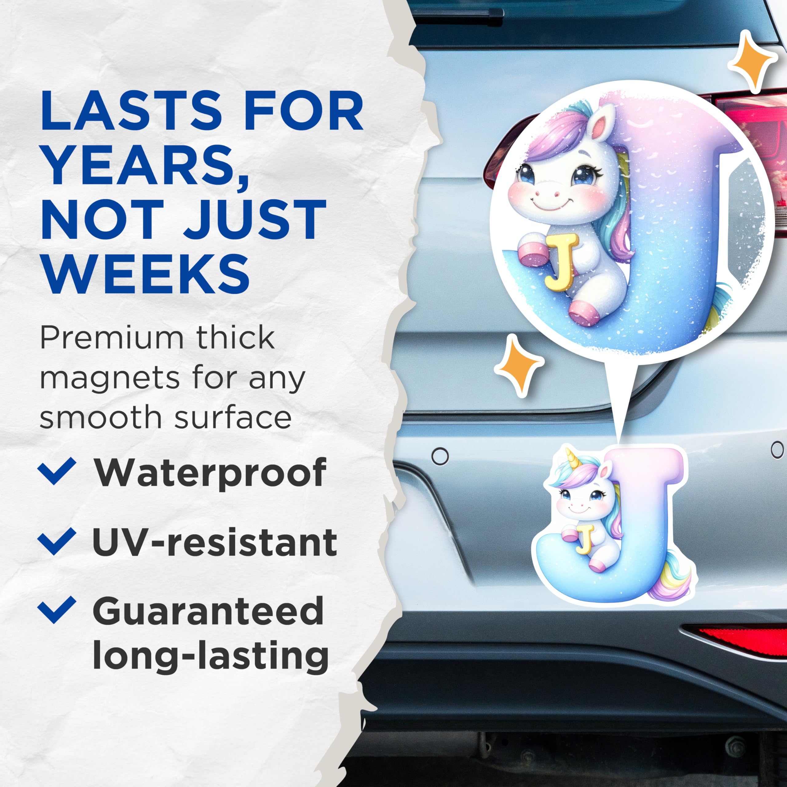 (2 Pack) Unicorn Initial J Magnets - Letter J Decor - Alphabet Refrigerator Magnet - 5" On Longest Side - Premium Magnet - for Cars, Refrigerators, Toolboxes, Lockers - Made in USA - MAG14940