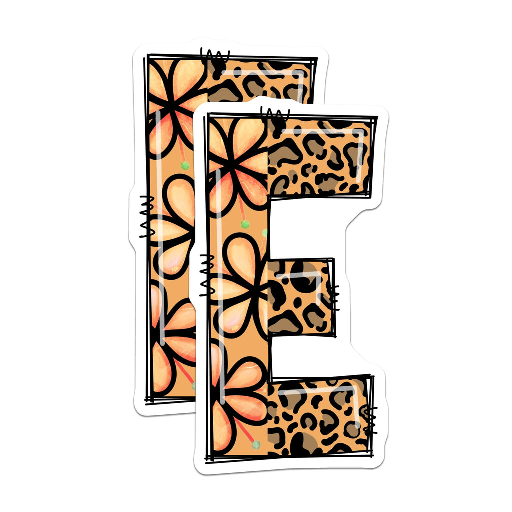 (2 Pack) Letter E Magnets - Floral Cheetah Design - Alphabet Initial Fridge Magnets - 5" On Longest Side - Premium Magnet - for Cars, Refrigerators, Toolboxes, Lockers - Made in USA - MAG16335