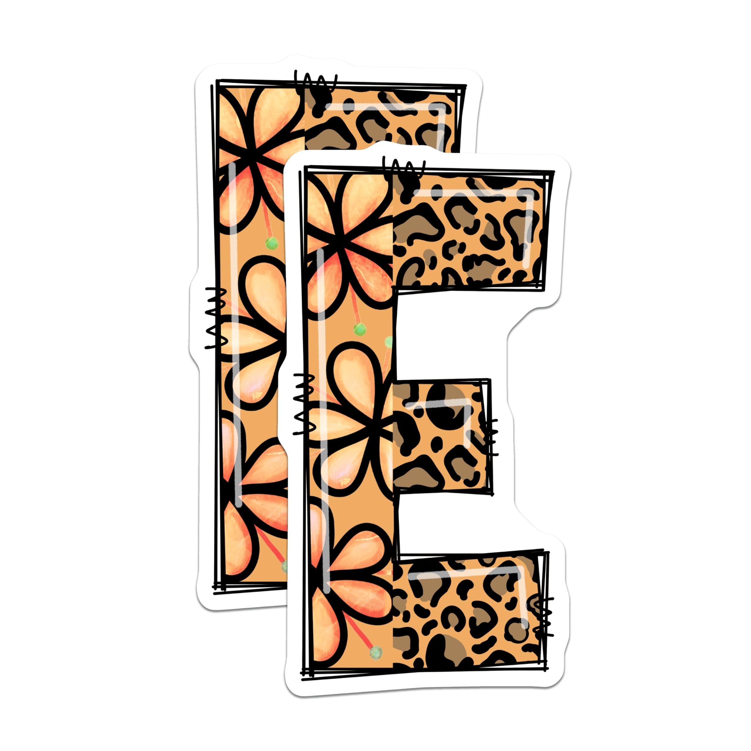 (2 Pack) Letter E Magnets - Floral Cheetah Design - Alphabet Initial Fridge Magnets - 5" On Longest Side - Premium Magnet - for Cars, Refrigerators, Toolboxes, Lockers - Made in USA - MAG16335