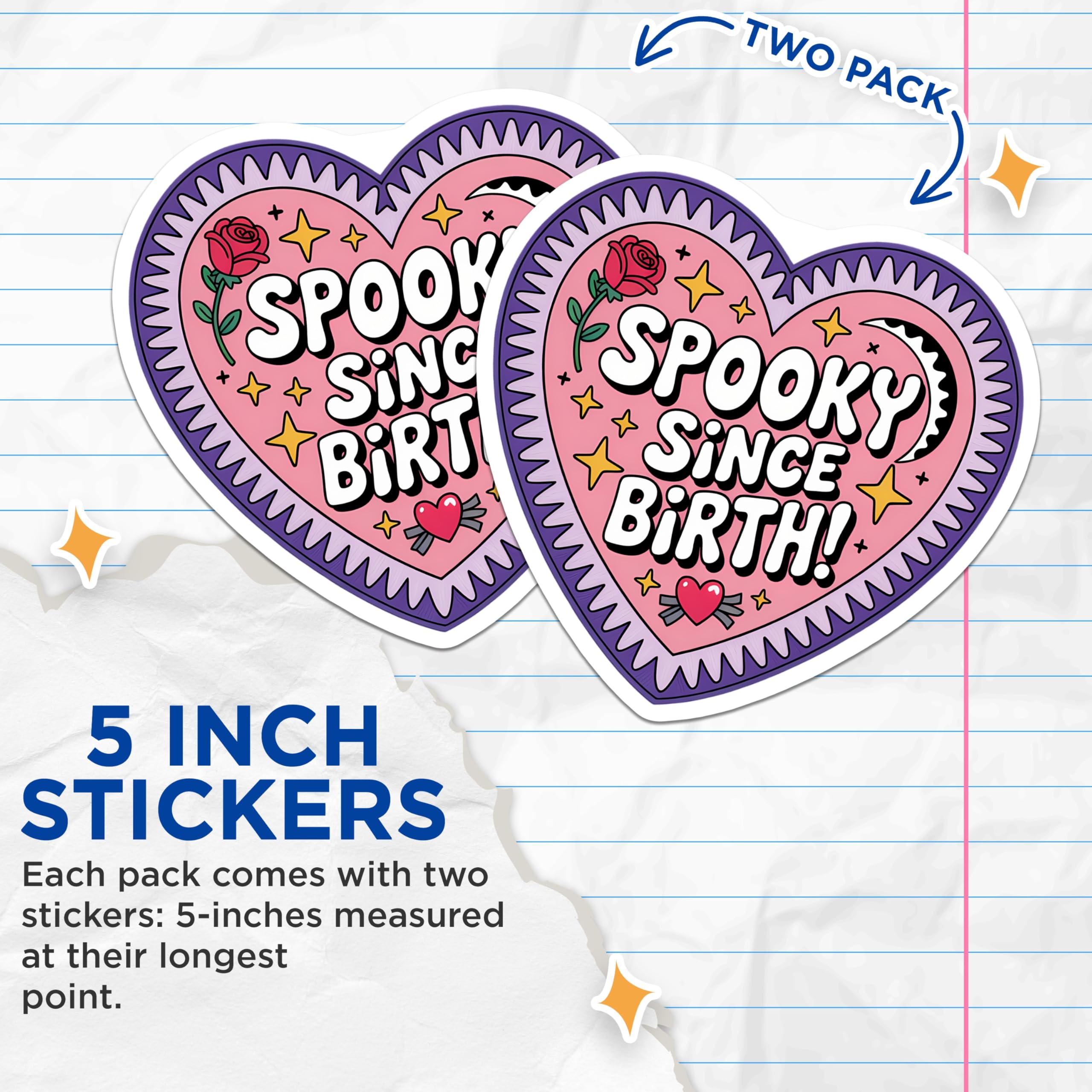 (2 Pack) Spooky Since Birth Stickers - Gothic Heart Decals - Pastel Goth Witchy Art - Halloween Aesthetic - 5" On Longest Side - Sticks to Smooth Flat Surfaces - Made in USA - BMCS21838