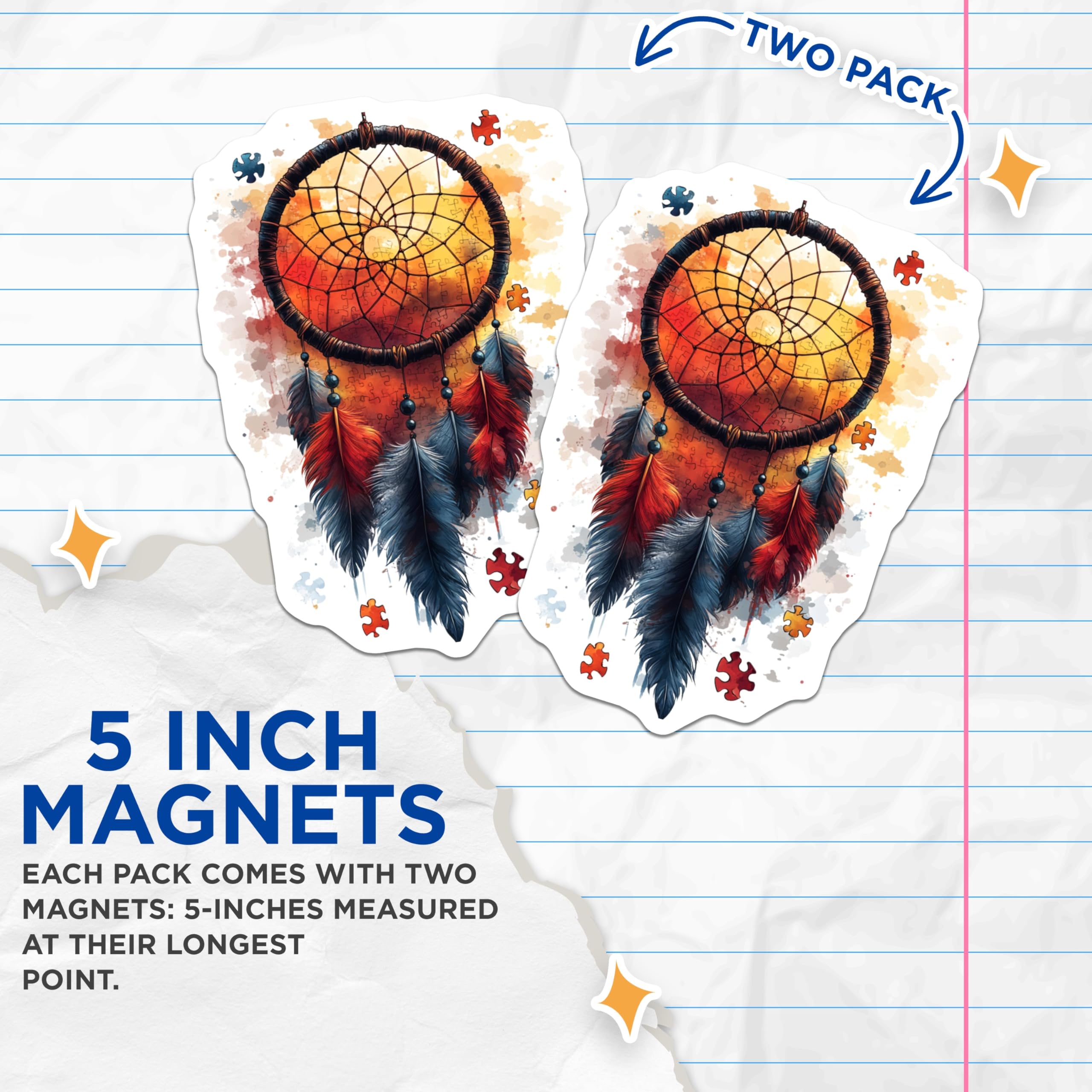 (2 Pack) Autism Awareness Dreamcatcher Magnets - Puzzle Piece Symbolism - Boho Spiritual Decor - 5 Inches On Longest Side - Thick Durable Magnet - Made in USA - MAG27507
