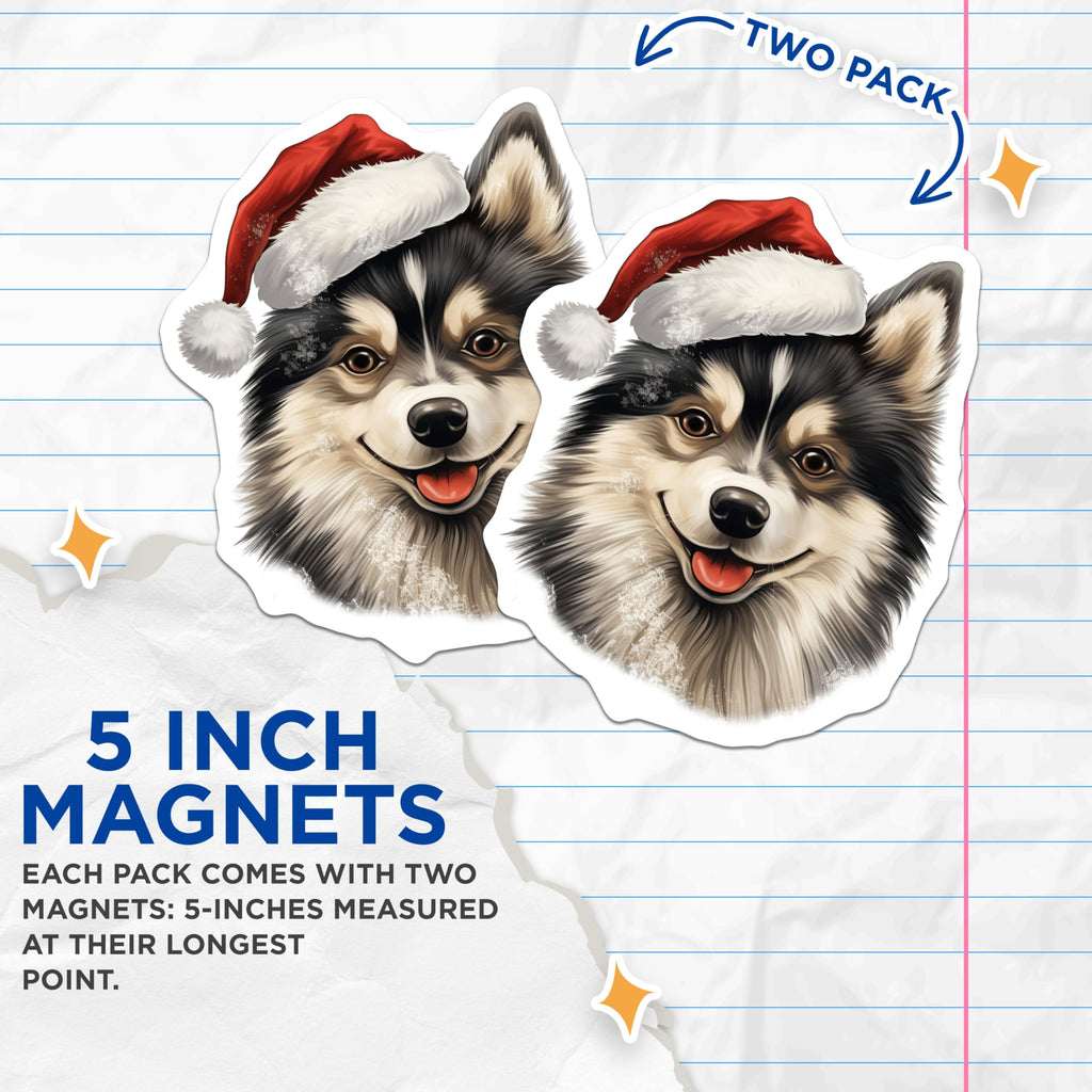(2 Pack) Christmas Dog Magnets - Santa Hat Puppy Decor - Festive Pet Holiday Refrigerator Magnets Cute Canine Home Decor - 5 Inches On Longest Side - Thick Durable Magnet - Made in USA - MAG26656