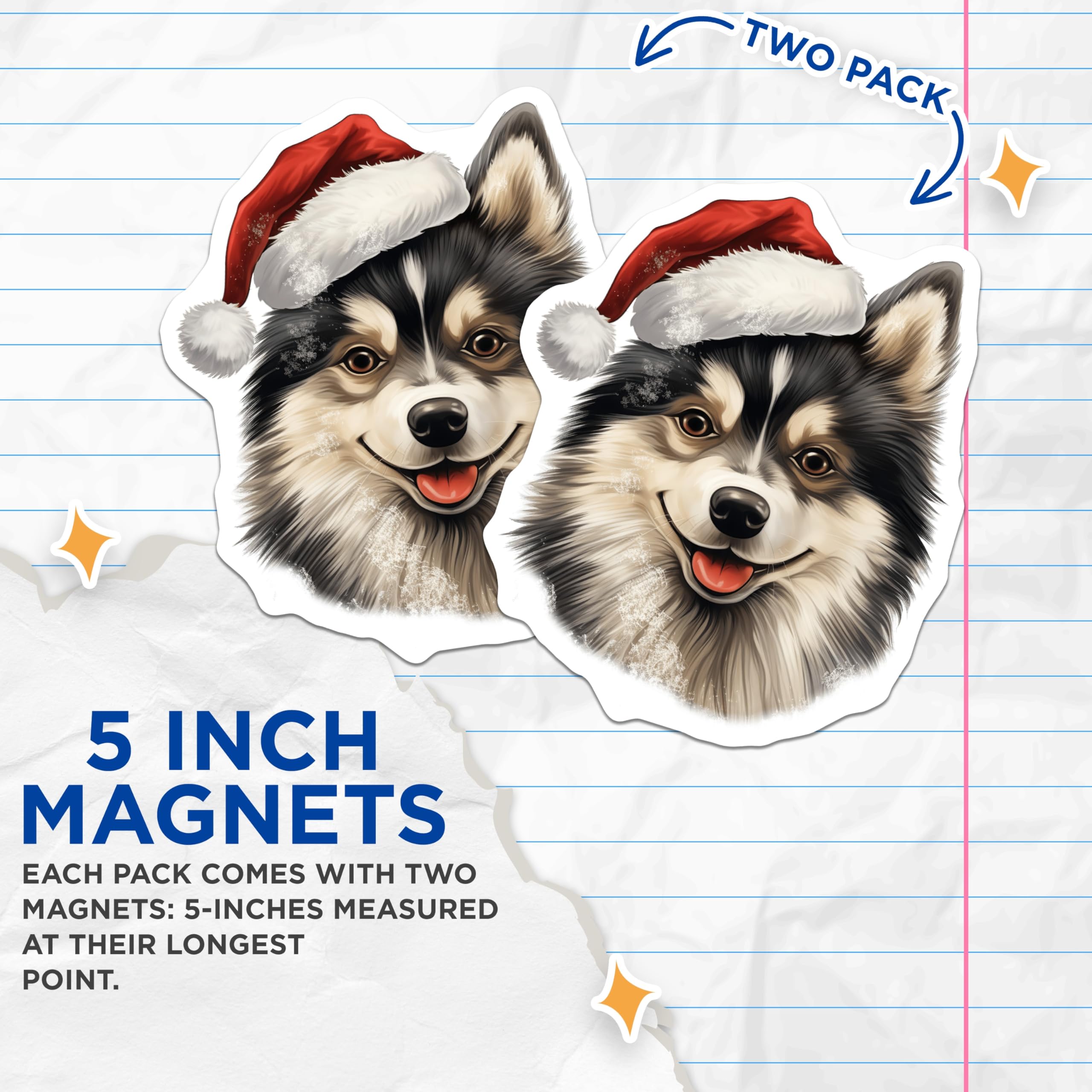 (2 Pack) Christmas Dog Magnets - Santa Hat Puppy Decor - Festive Pet Holiday Refrigerator Magnets Cute Canine Home Decor - 5 Inches On Longest Side - Thick Durable Magnet - Made in USA - MAG26656