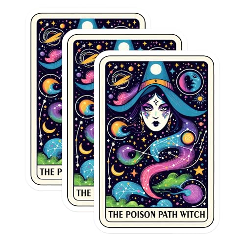 (3 Pack) Witch Tarot Card Decals - Celestial Witchcraft Sticker - Poison Path Witch Art - 3 Inches On Longest Side - Easy Peel & Apply - Made in USA - 3MCS4248