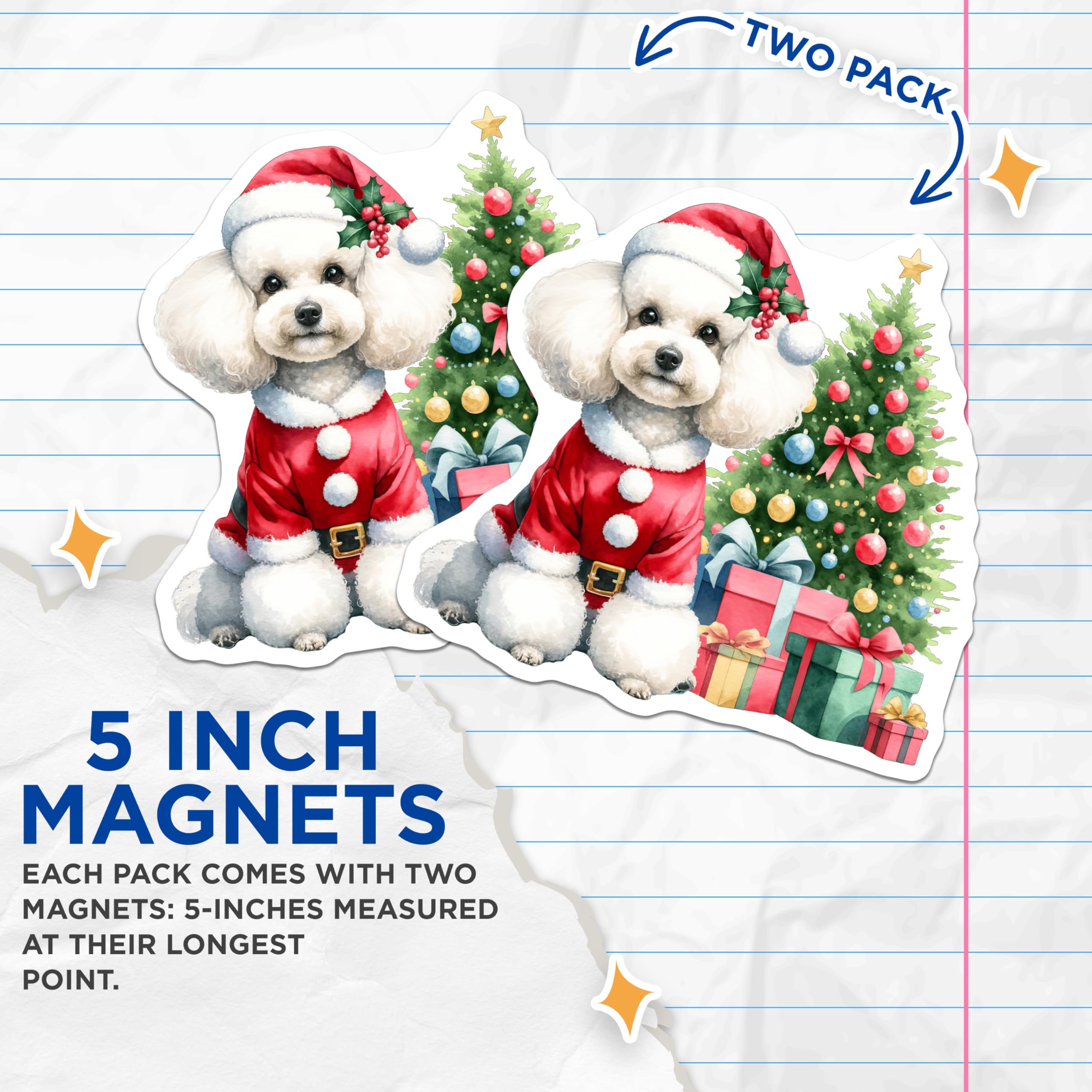 (2 Pack) Santa Poodle Dog Magnets - Christmas Holiday Decor - Pet Owner Refrigerator Accessory - 5 Inches On Longest Side - Thick Durable Magnet - Made in USA - MAG30588