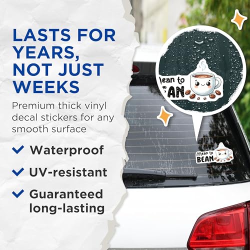 (2 Pack) Mean to Bean Stickers - Cute Coffee Stickers - Kawaii Mug Stickers - 5" On Longest Side - Sticks to Any Smooth Flat Surface - Made in USA - BMCS3285