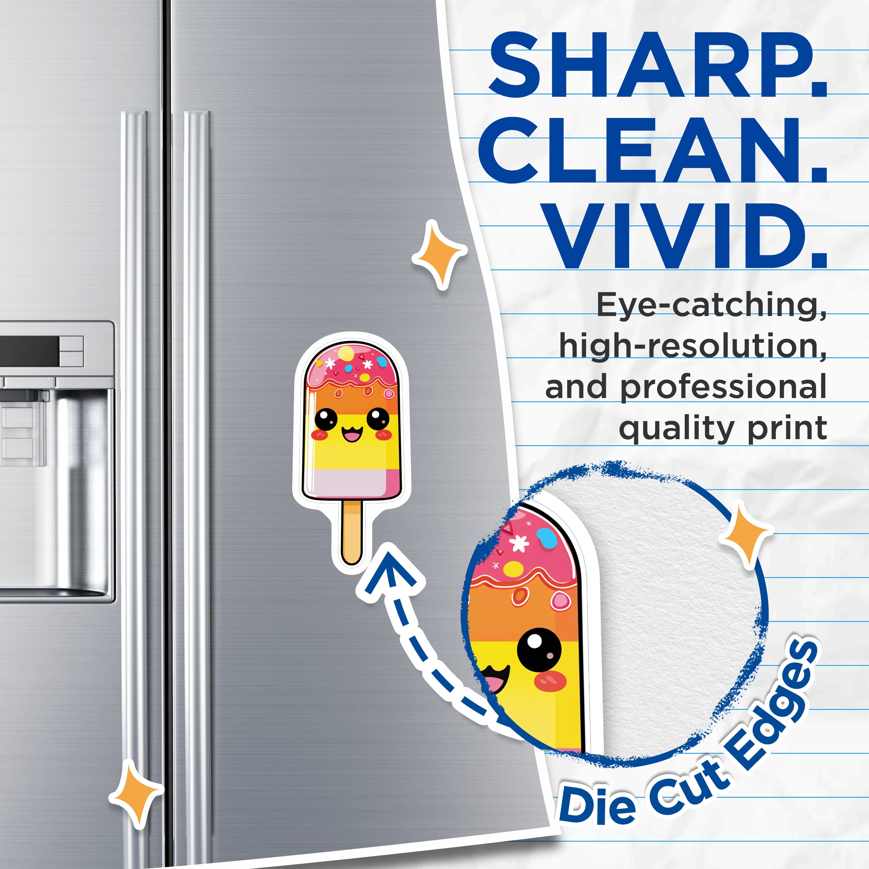 (2 Pack) Kawaii Popsicle Magnets - Cute Ice Pop Decor - Happy Summer Dessert - Colorful Fridge Locker Magnets - 5 Inches On Longest Side - Thick Durable Magnet - Made in USA - MAG36087