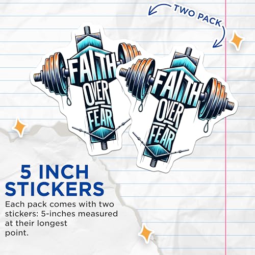 (2 Pack) Faith Over Fear Stickers - Motivational Gym Quotes - Inspirational Fitness Decals - 5" On Longest Side - Sticks to Smooth Flat Surfaces - Made in USA - BMCS9647