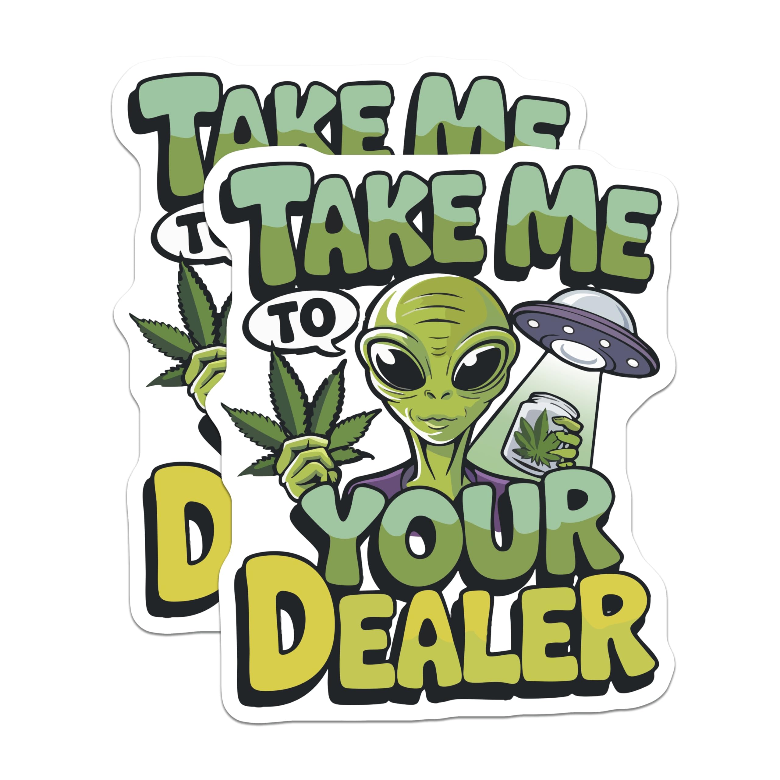(2 Pack) Alien Cannabis Magnets - Funny Weed Decor - Stoner UFO Humor - Marijuana Extraterrestrial Art - 5 Inches On Longest Side - Thick Durable Magnet - Made in USA - MAG21272