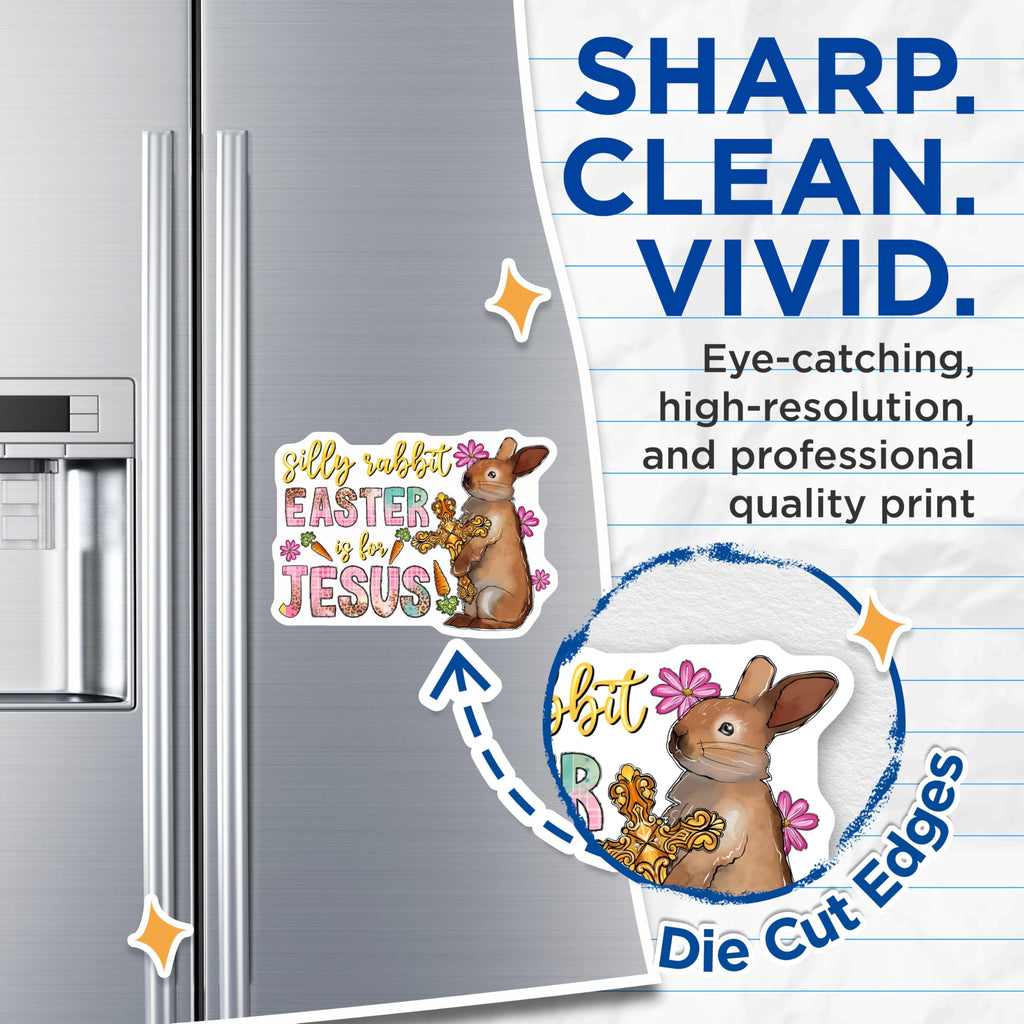 (2 Pack) Christian Easter Rabbit Magnets - Religious Bunny Cross Decor - Faith Based Spring Refrigerator - 5 Inches On Longest Side - Thick Durable Magnet - Made in USA - MAG25408