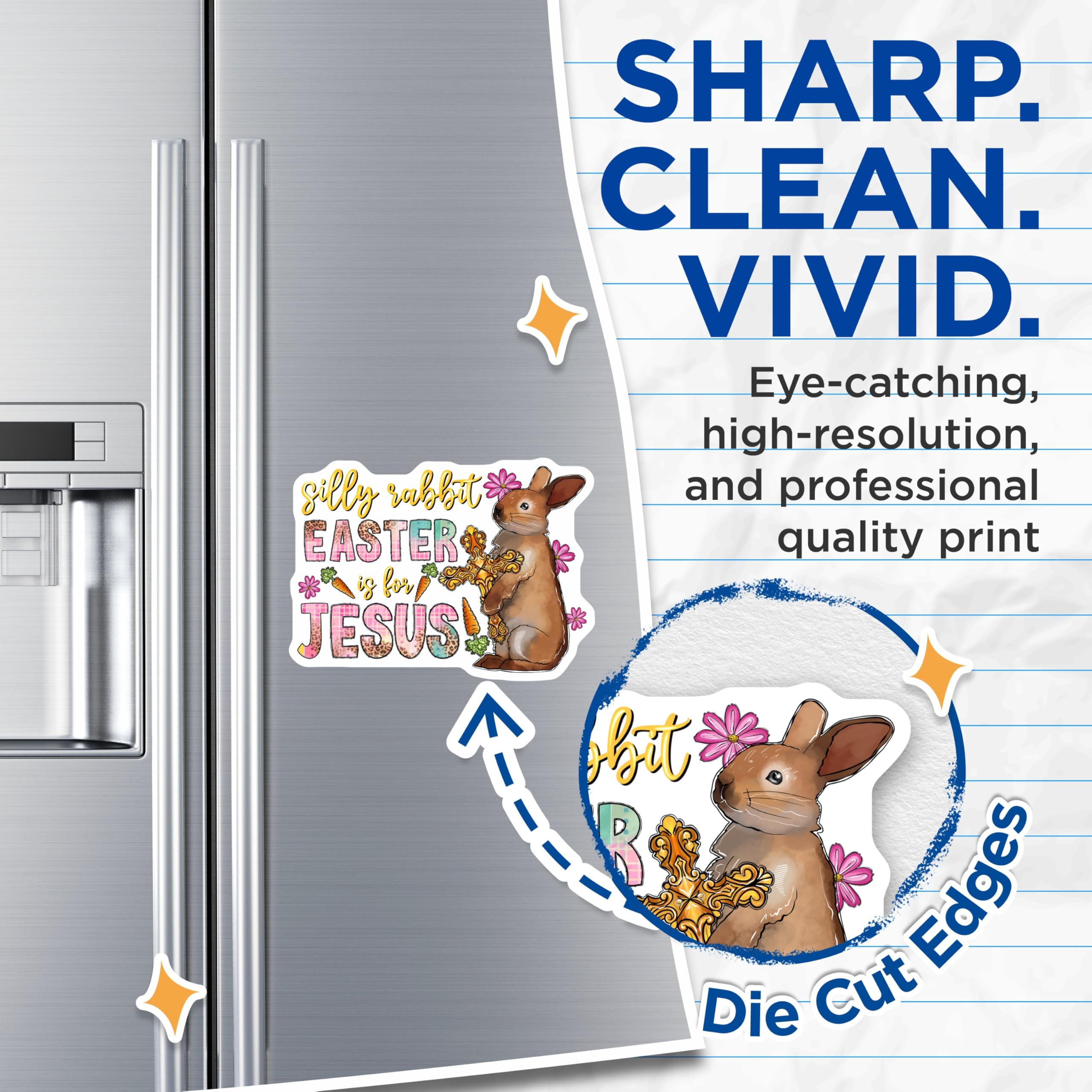 (2 Pack) Christian Easter Rabbit Magnets - Religious Bunny Cross Decor - Faith Based Spring Refrigerator - 5 Inches On Longest Side - Thick Durable Magnet - Made in USA - MAG25408