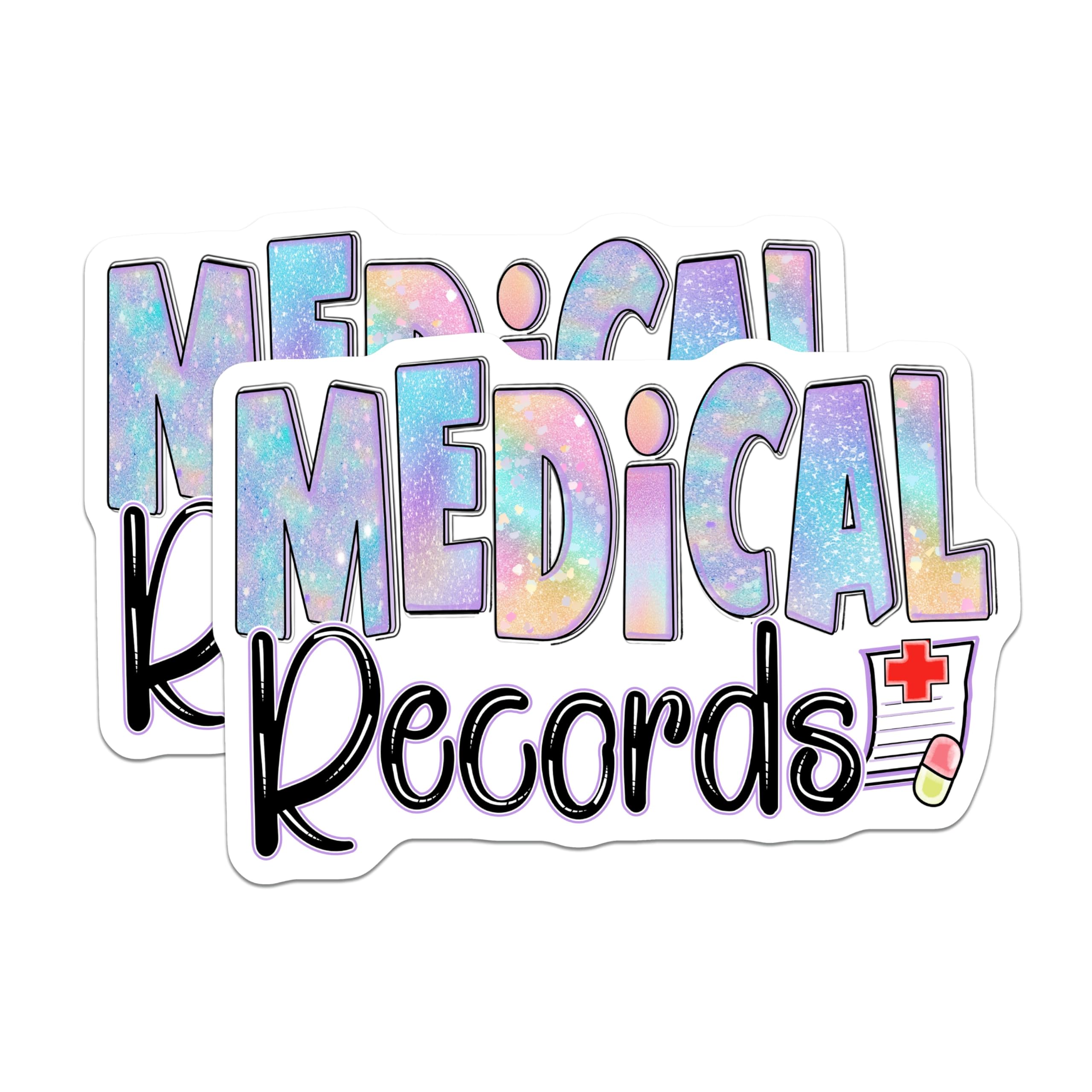 (2 Pack) Medical Records Magnets - Healthcare Professionals - Glitter Pastel Decor - 5 Inches On Longest Side - Thick Durable Magnet - Made in USA - MAG19483