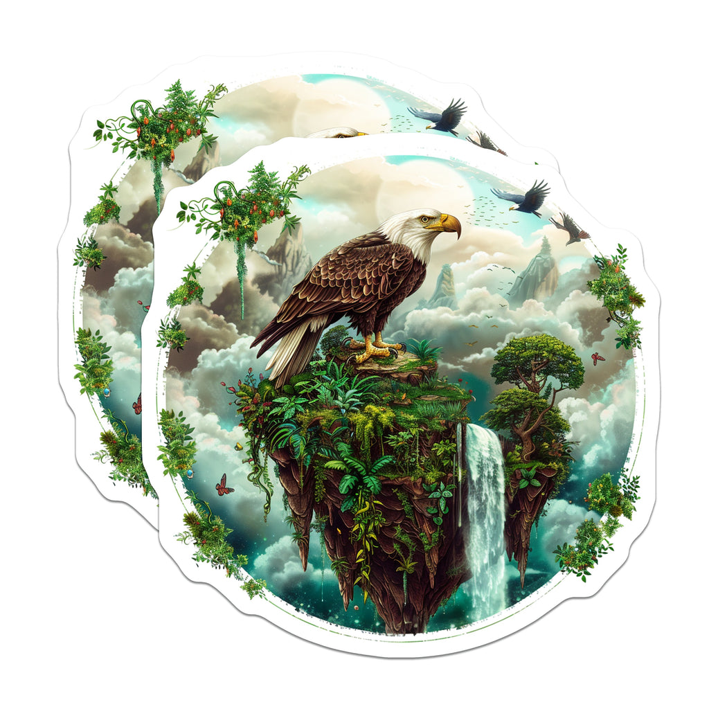 (2 Pack) Majestic Bald Eagle Magnets - Fantasy Floating Island Art - Wildlife Nature Scene Decor for Fridge - 5 Inches On Longest Side - Thick Durable Magnet - Made in USA - MAG37462