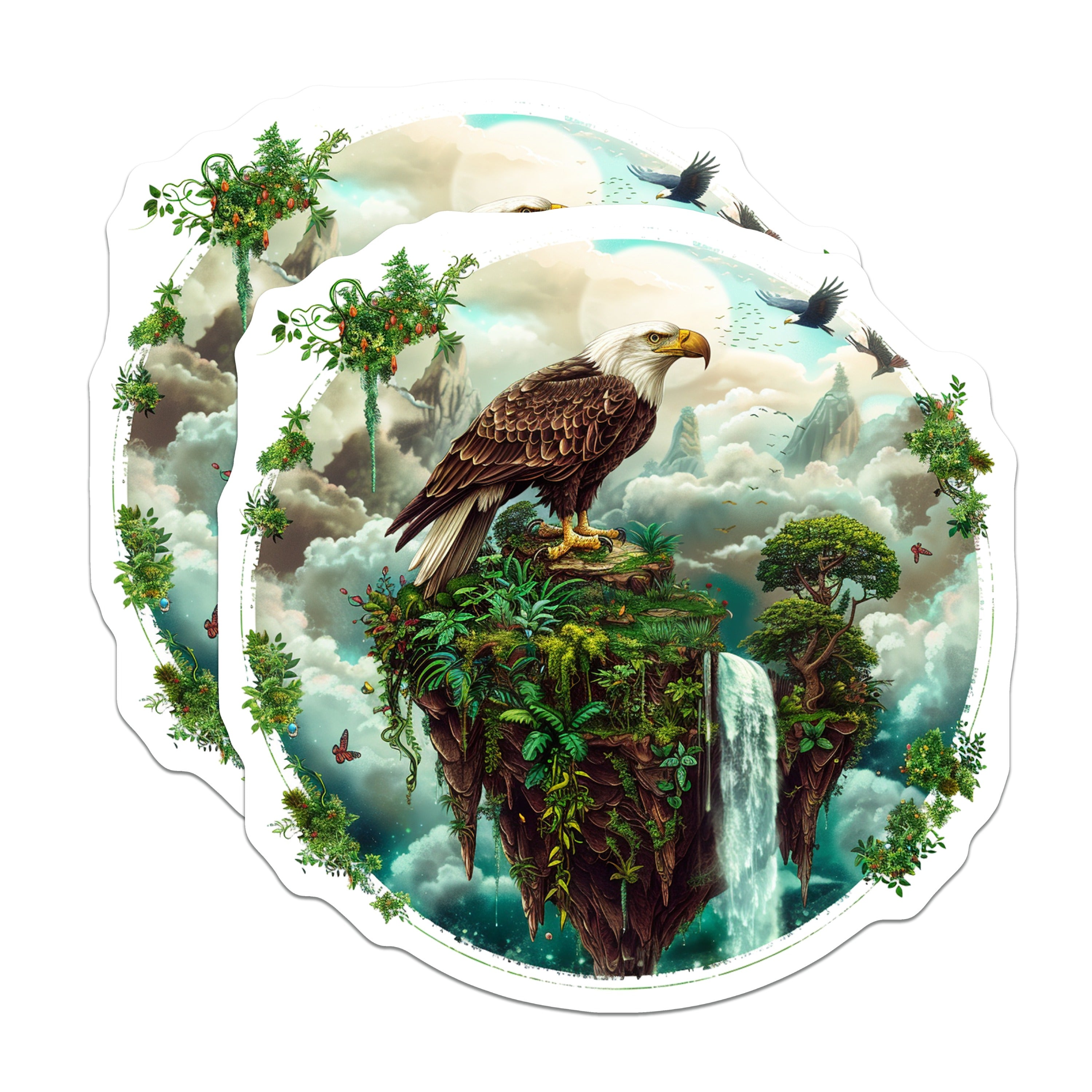 (2 Pack) Majestic Bald Eagle Magnets - Fantasy Floating Island Art - Wildlife Nature Scene Decor for Fridge - 5 Inches On Longest Side - Thick Durable Magnet - Made in USA - MAG37462
