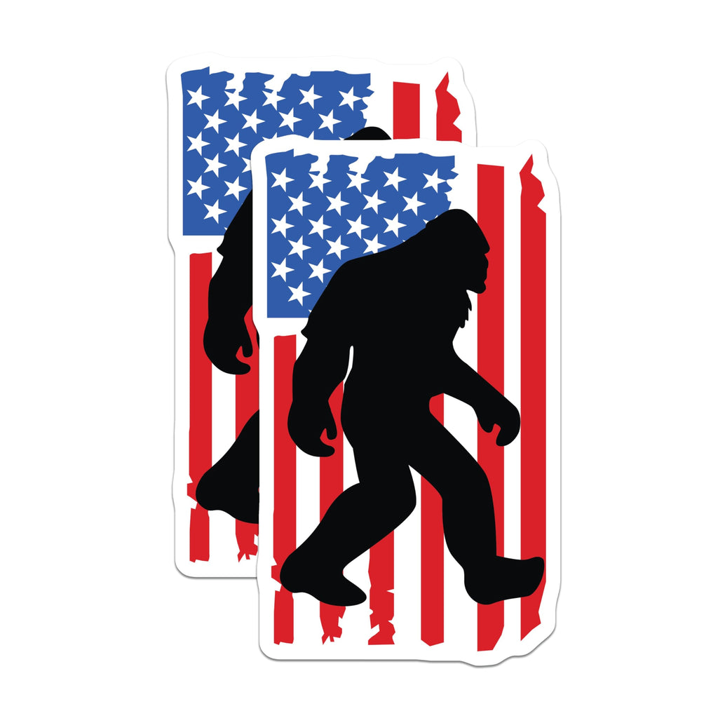 (2 Pack) Patriotic Bigfoot Sasquatch Magnets - Distressed American Flag Design - Cryptid Hunter Refrigerator Display - 5 Inches On Longest Side - Thick Durable Magnet - Made in USA - MAG21187