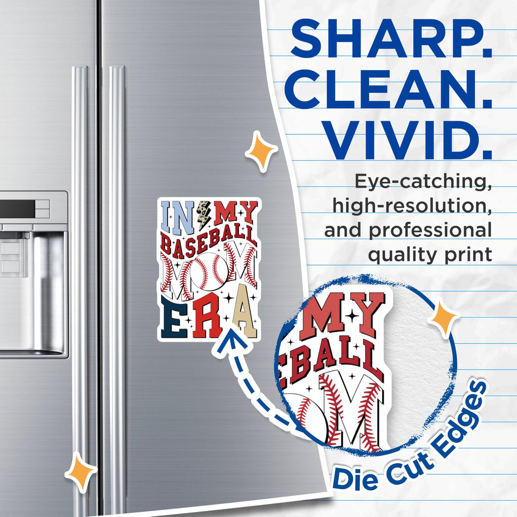(2 Pack) In My Baseball Mom Era Magnets - Fun Sports - Baseball Mom Accessories - Mom Life - Sports Enthusiast - 5" On Longest Side - for Cars, Refrigerators, Toolboxes, Lockers - Made In USA BMCS3512
