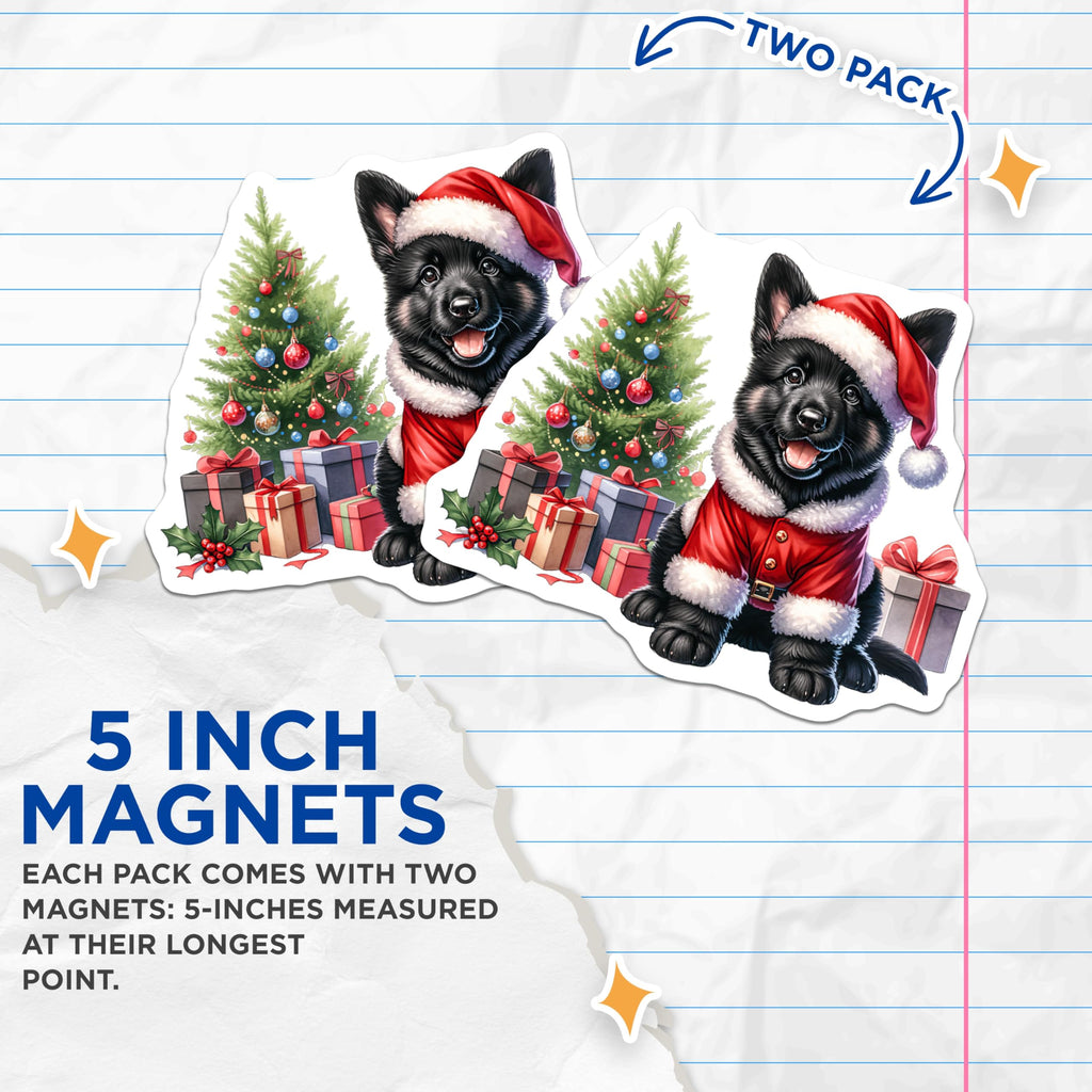 (2 Pack) Christmas Puppy Magnets - Santa Dog Holiday Decor - Cute Pet Refrigerator Accessory for Animal Lovers - 5 Inches On Longest Side - Thick Durable Magnet - Made in USA - MAG25084