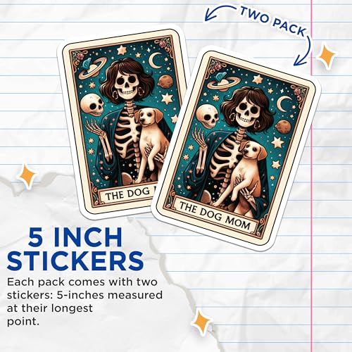 (2 Pack) The Dog Mom Stickers - Skeleton Dog Mom Artwork - Unique Dog Lover Stickers - 5" On Longest Side - Sticks to Smooth Flat Surfaces - Made in USA - BMCS5389