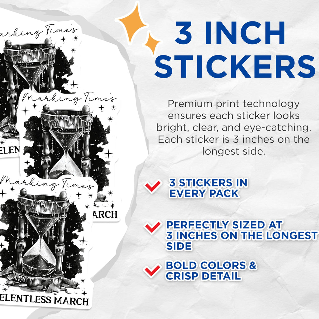 (3 Pack) Hourglass Decals - Marking Times - Relentless March - Laptop Decals - 3 Inches On Longest Side - Easy Peel & Apply - Made in USA - 3MCS2305