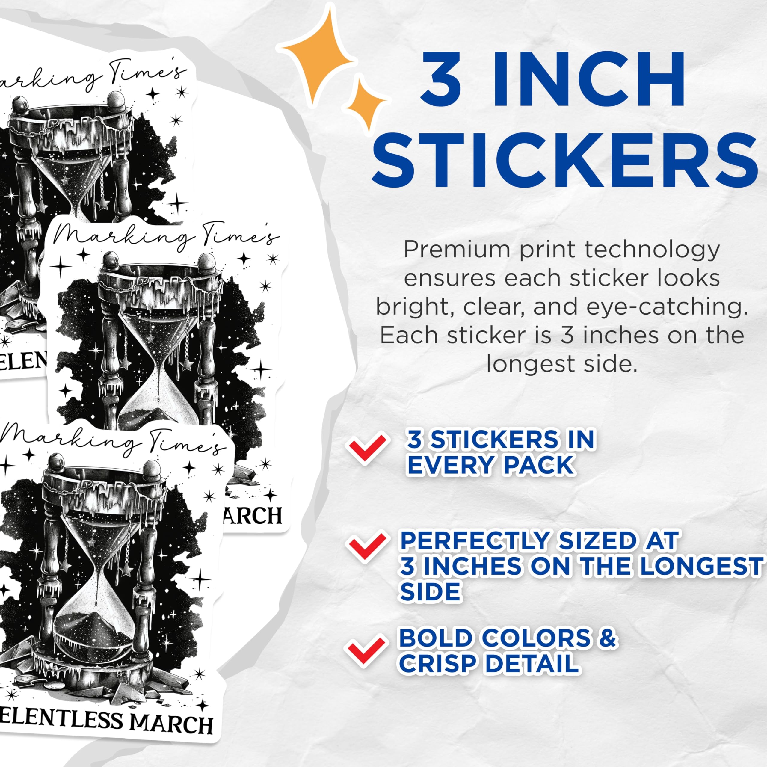 (3 Pack) Hourglass Decals - Marking Times - Relentless March - Laptop Decals - 3 Inches On Longest Side - Easy Peel & Apply - Made in USA - 3MCS2305