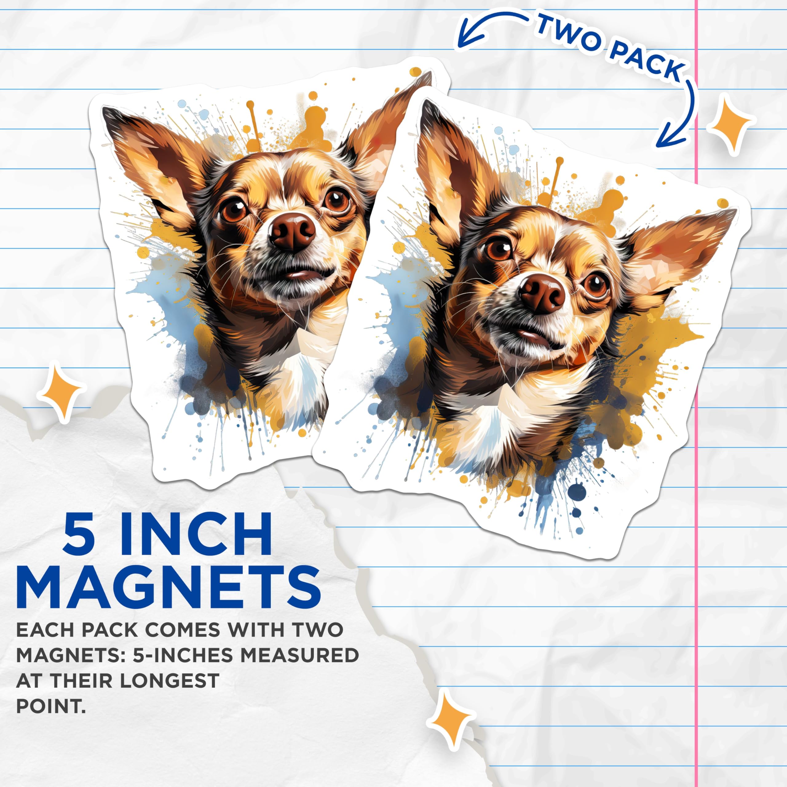 (2 Pack) Chihuahua Magnets - Watercolor Dog Art - Pet Owner Fridge Decor - 5 Inches On Longest Side - Thick Durable Magnet - Made in USA - MAG26181