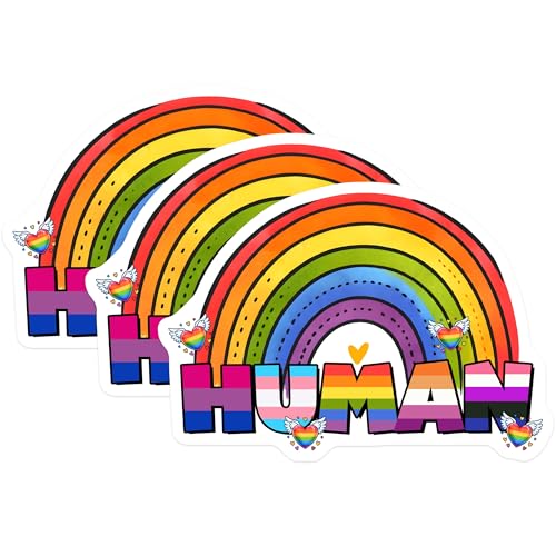 (3 Pack) LGBTQ Human Pride Decals - Rainbow Flag Stickers - Equality Decals - 3 Inches On Longest Side - Easy Peel & Apply - Made in USA - 3MCS7028