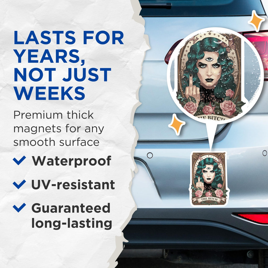 (2 Pack) The Bitch Magnets - Third Eye Woman Art - Middle Finger Attitude Decor - Gothic Aesthetic Refrigerator Accessory - 5 Inches On Longest Side - Thick Durable Magnet - Made in USA - MAG20552