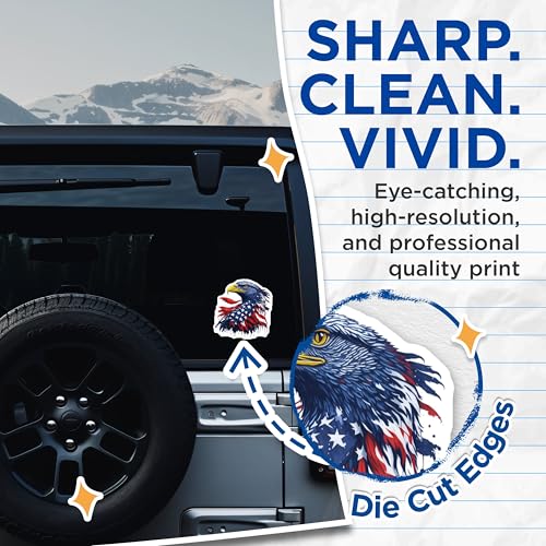 (2 Pack) Bald Eagle Patriotic Stickers - American Pride - USA Flag - Independence Day - 5" On Longest Side - Sticks to Smooth Flat Surfaces - Made in USA - BMCS6763