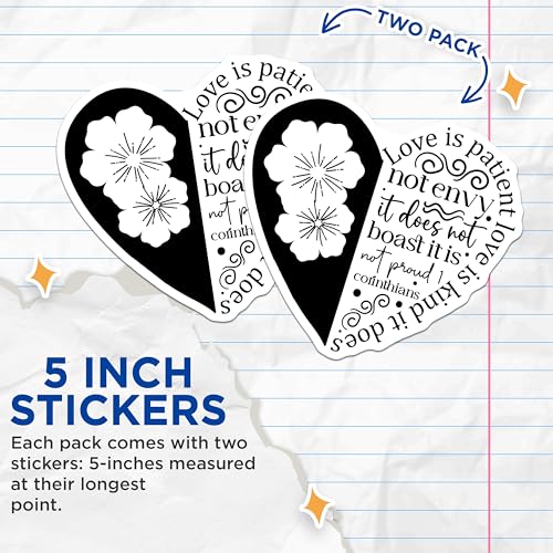 (2 Pack) Inspirational Quote Stickers - Love is Patient Love is Kind - Bible Verse - 5" On Longest Side - Sticks to Smooth Flat Surfaces - Made in USA - BMCS3844